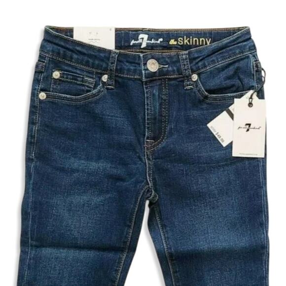 New! 7 FOR ALL MANKIND Big Girls Dark Wash Stretch Denim Skinny Jeans - Picture 6 of 8